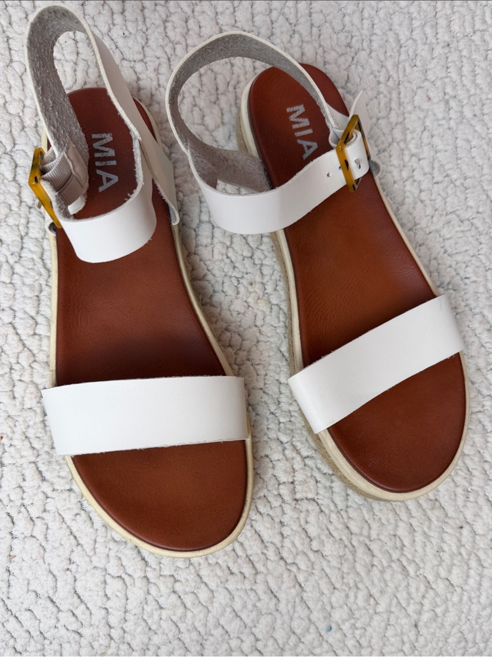 MIA White Leather Ankle-Strap Sandals with Brown Footbed - Picture 4 of 7